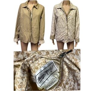Giorgio Morandi Reversible Tan Quilted or Floral Zip Up Zip Pocket Jacket Small